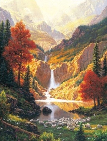 Diamanttavla Mountain Waterfall 50x70