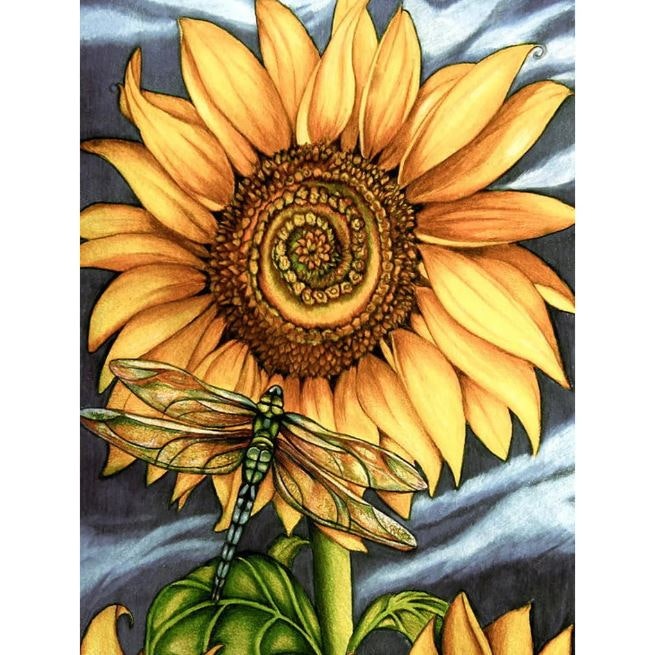 Diamanttavla (R) Sunflower And Dragonfly 30x40