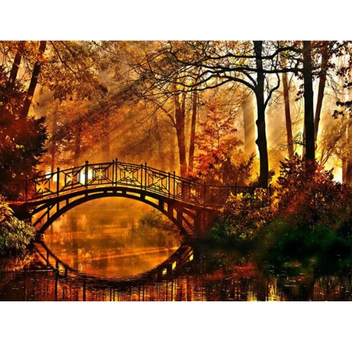 Diamanttavla Autumn Bridge 40x50