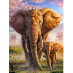 Diamanttavla Elephants 40x50