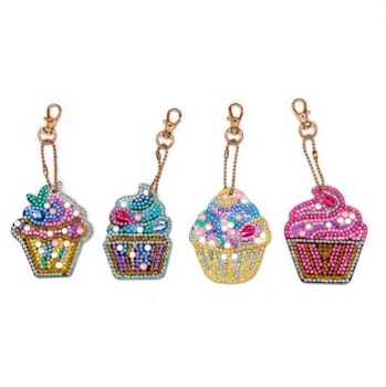 Diamond Painting Nyckelringar Cupcakes 4-pack - Leverans vecka 26-27