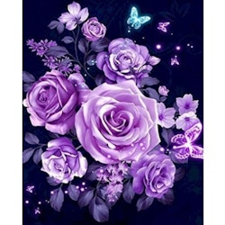 Diamanttavla (R) Purple Roses And Butterfly 40x50
