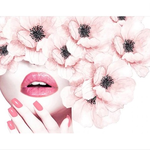 Diamanttavla Woman Pink Flowers 40x50
