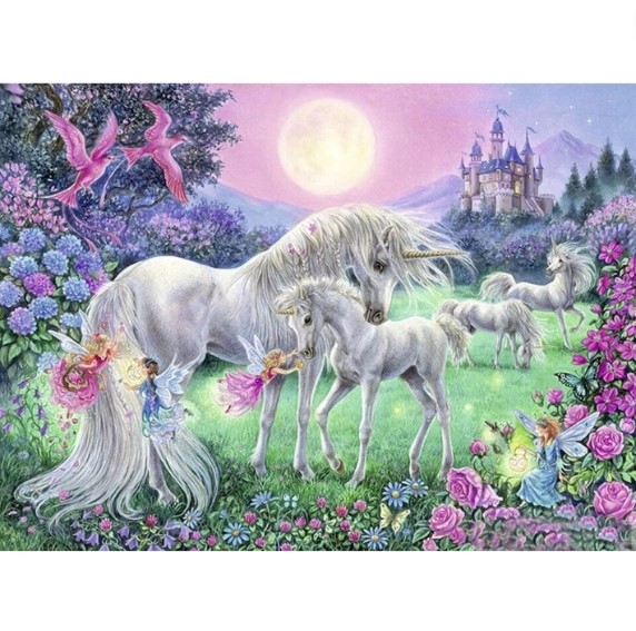Diamanttavla Unicorns And Fairys  50x70