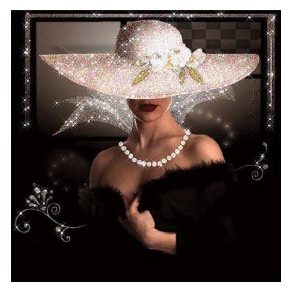 Diamanttavla Lady White Hat 50x50
