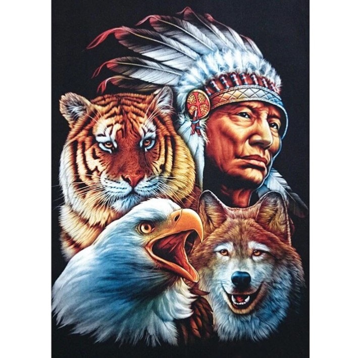 Diamanttavla Indian With Wild Animals 40x50