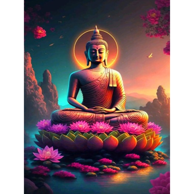 Diamanttavla Buddha On Holy Lotus 40x50