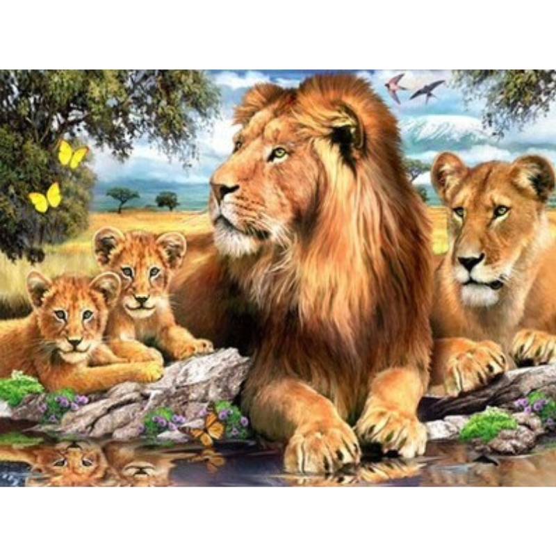 Diamanttavla Lion Family 50x70