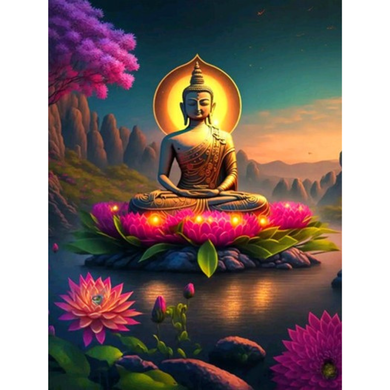 Diamanttavla Buddha Magic Lotus 40x50