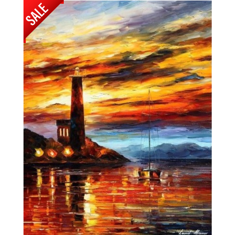 Diamanttavla Sunset By The Lighthouse 40x50