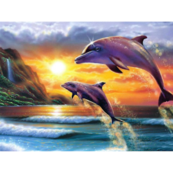 Diamanttavla Jumping Dolphins 40x50