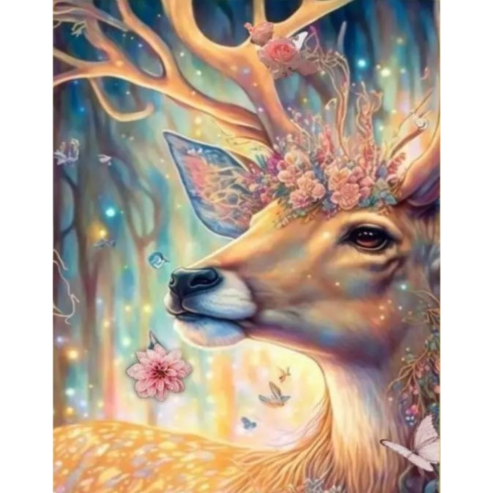 Diamanttavla Deer Flowers Fantasy 40x50