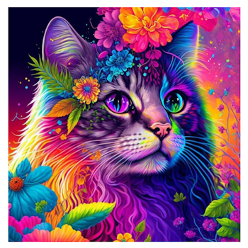 Diamanttavla Color Flower Cat 40x40