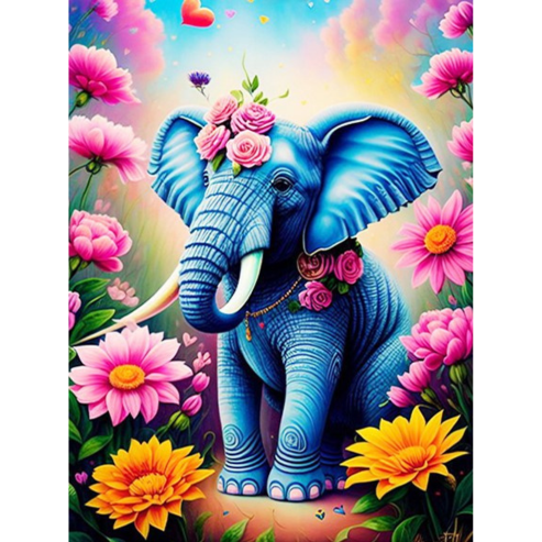 Diamanttavla Flower Elephant 40x50