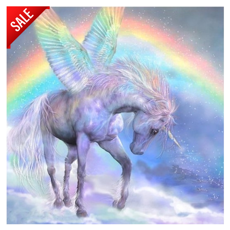 Diamanttavla Unicorn And Rainbow 50x50