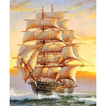 Diamanttavla (Runda) Sunset Ship 15x20