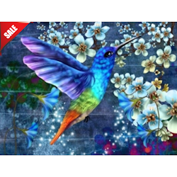 Diamanttavla Hummingbird And Flowers 30x40