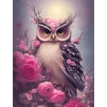 Diamanttavla Owl And Roses 40x50