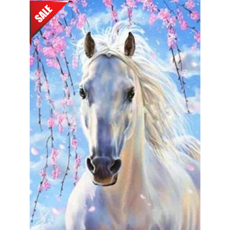 Diamanttavla White Horse Cherry Tree 40x50
