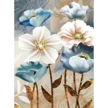 Diamanttavla White And Blue Flowers 30x40