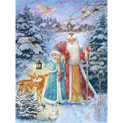 Diamanttavla Santa And Girl In Forest 40x50