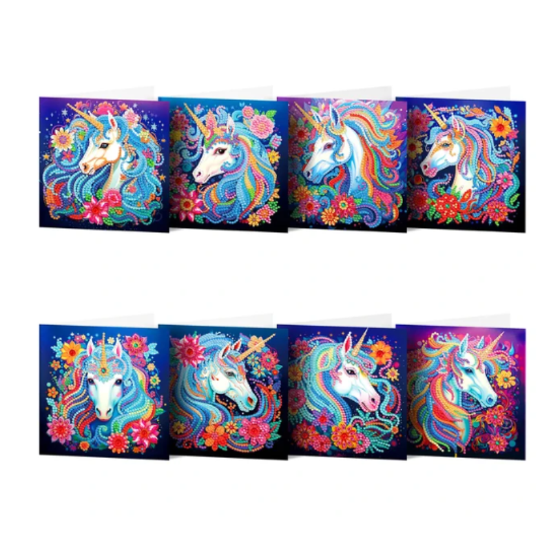 Diamond Painting Kort 8-Pack Unicorn 30x15 cm