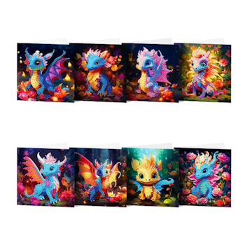 Diamond Painting Kort 8-Pack Dragons 30x15 cm