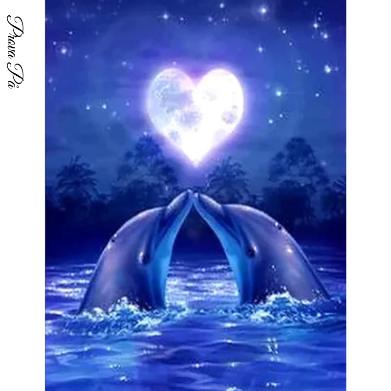 Diamanttavla Moon Dolphins 20x30