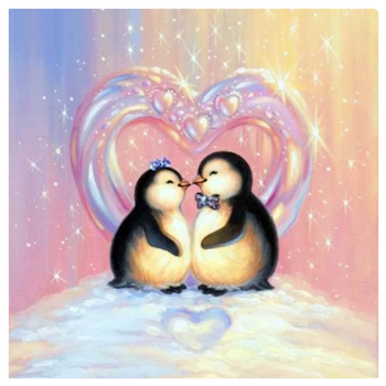 Diamanttavla Penguin Love 30x30