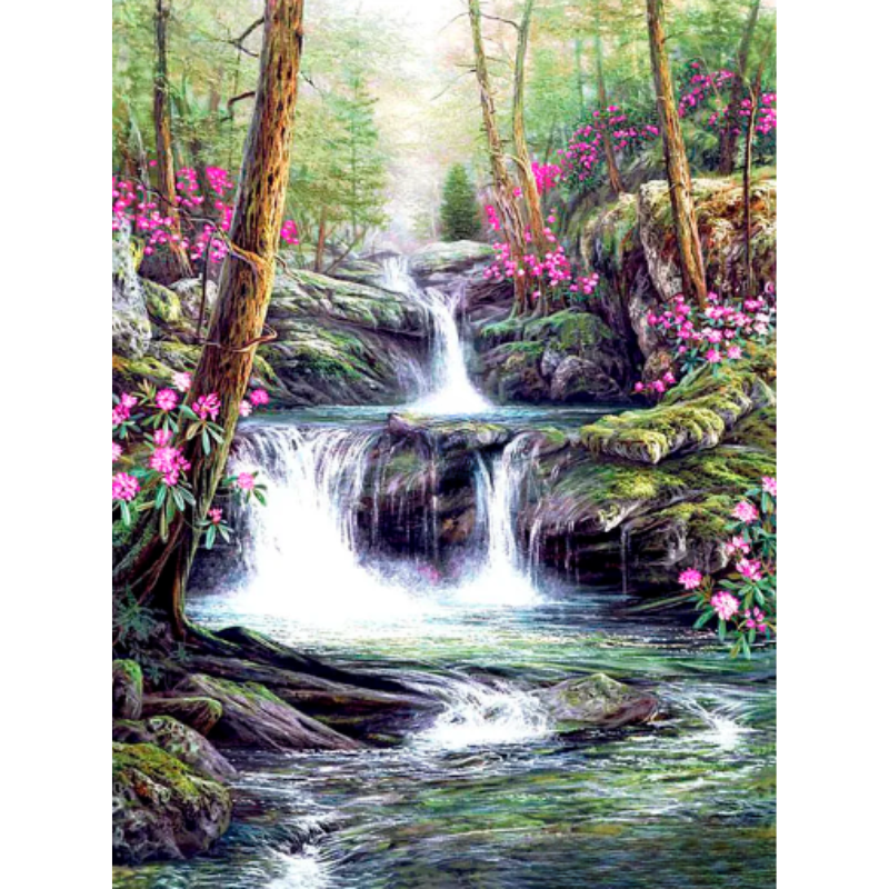 Diamanttavla Forest Waterfall 40x50