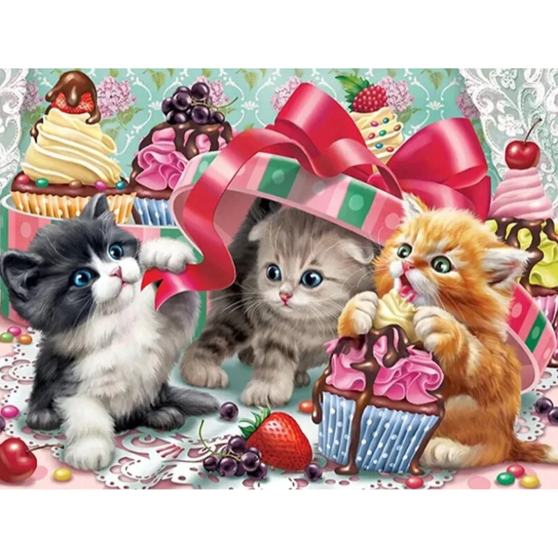 Diamanttavla Kittens Cupcakes 40x50