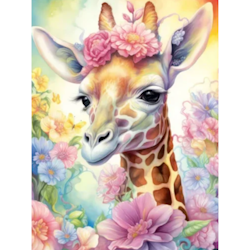 Diamanttavla Giraff Blommor 40x50