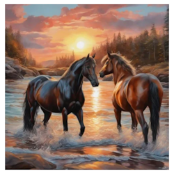 Diamanttavla Horses Sunset 50x50