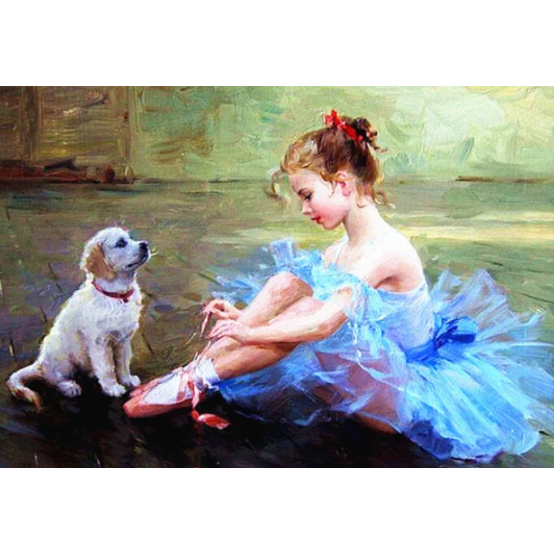 Diamanttavla Balletgirl With Dog 40x50