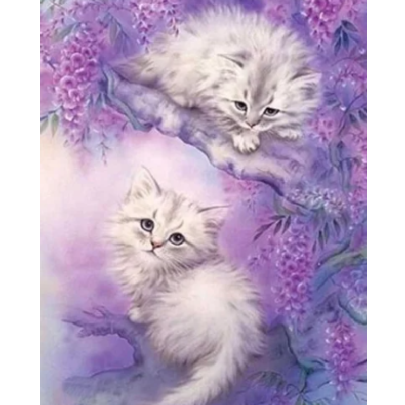 Diamanttavla Cute Kittens In Tree 40x50