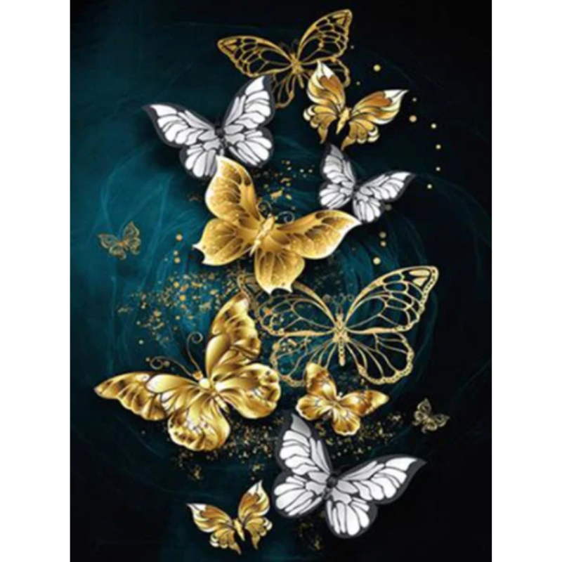 Diamanttavla Golden Butterflies 40x50