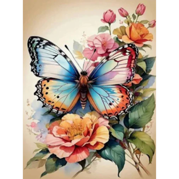 Diamanttavla Butterfly Flowers 40x50