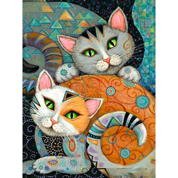 Diamanttavla (Runda) Cats Abstract 40x50
