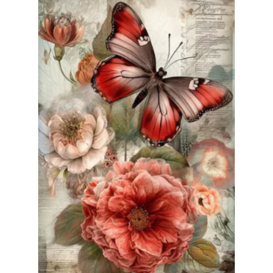 Diamanttavla Butterfly And Flowers 40x50