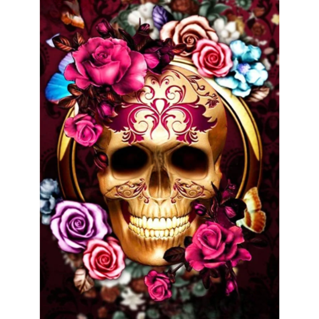Diamanttavla Skull Roses 40x50