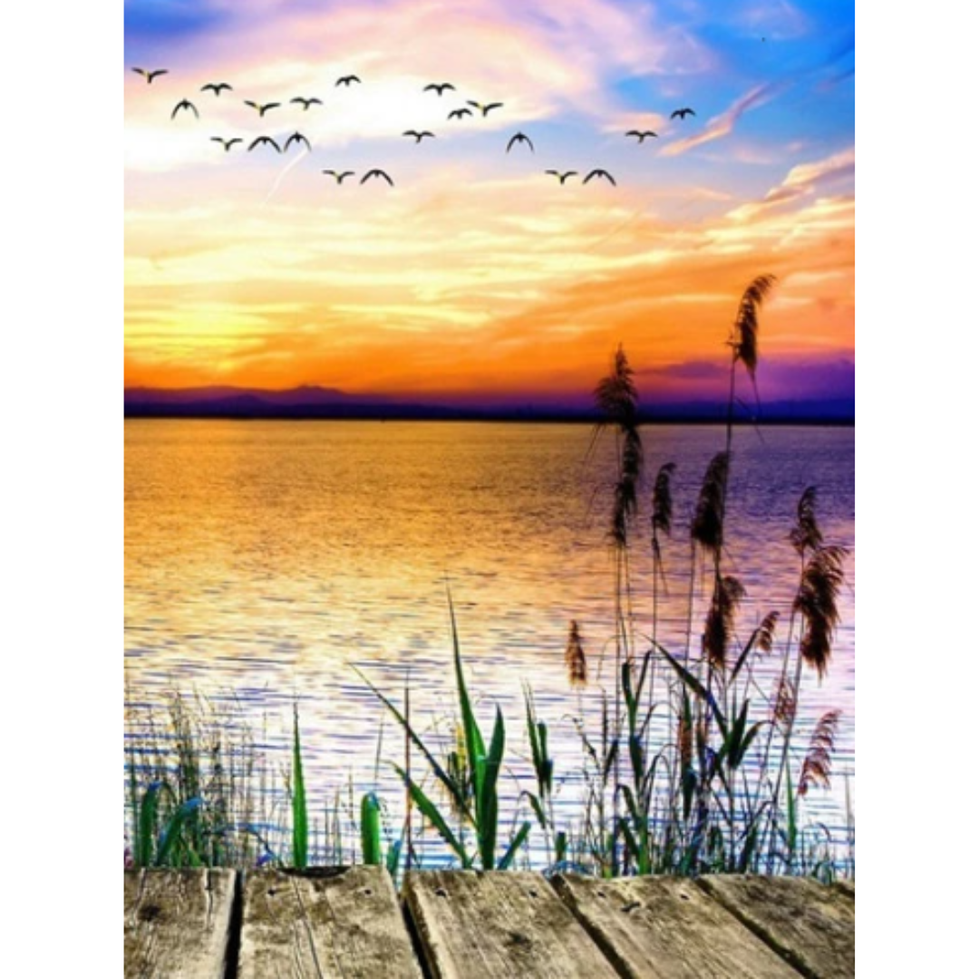 Diamanttavla Sunset Lake 40x50