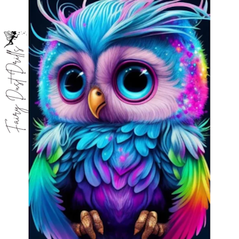Diamanttavla Fairy Dust Drills Color Owl 40x50