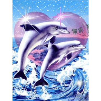 Diamanttavla (R) Delfiner Hjärta 40x50