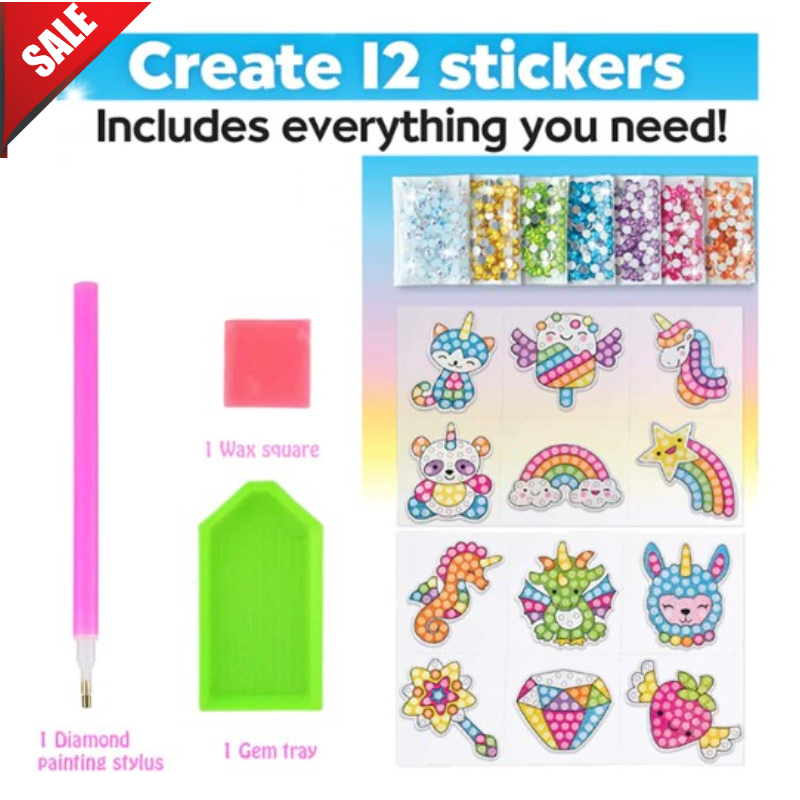 Diamond Painting Stickers Rainbow Sparkles 12-Pack