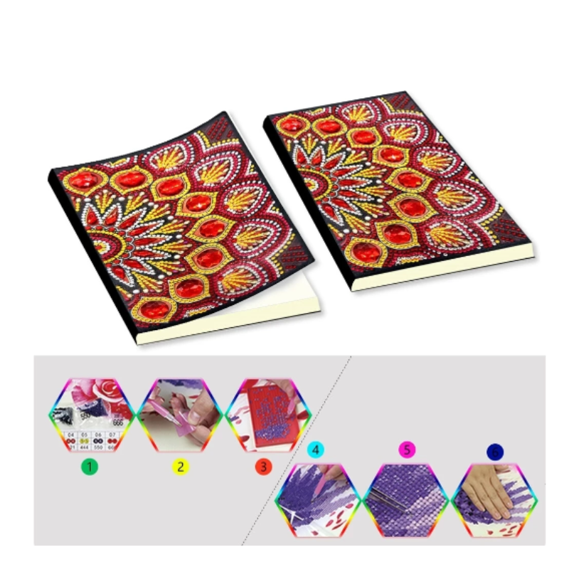 Diamond Painting Olinjerad Skrivbok ca 50 sidor Mandala Röd