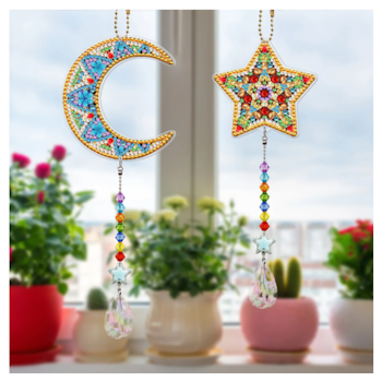 Diamond Painting Fönsterhängen / Solfångare 2-Pack Star & Moon -REA