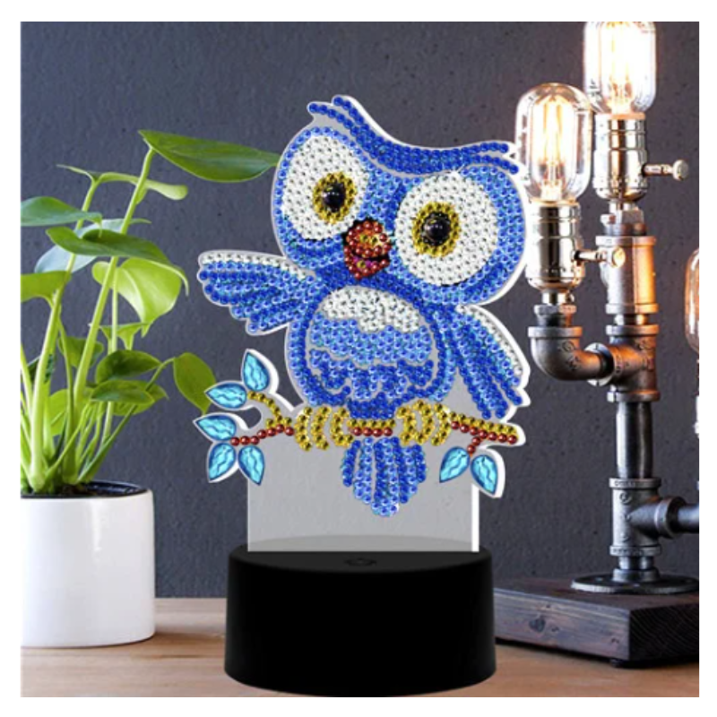 Diamond Painting LED lampa Uggla