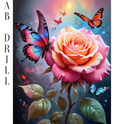 Diamanttavla AB Drills Rose And Butterflies 40x50