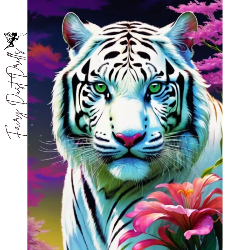 Diamanttavla Fairy Dust Drills White Tiger 40x50