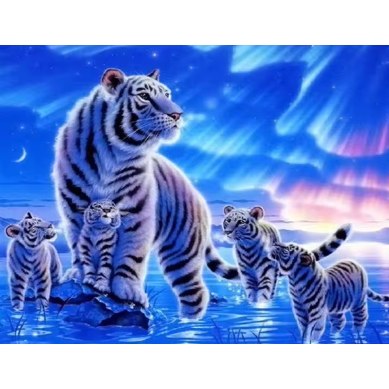 Diamanttavla White Tiger Family 40x50